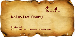 Kolovits Abony névjegykártya